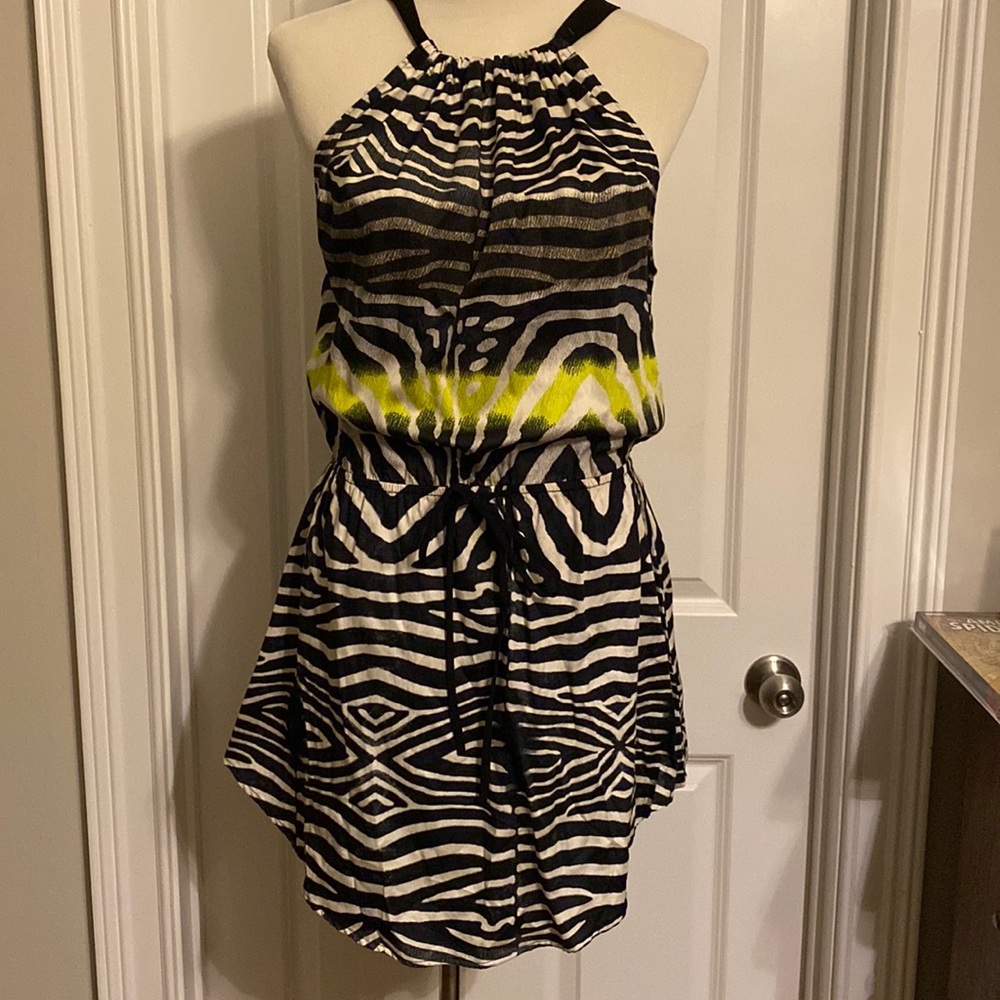 Line & Dot Zebra Print Halter Dress Size Medium